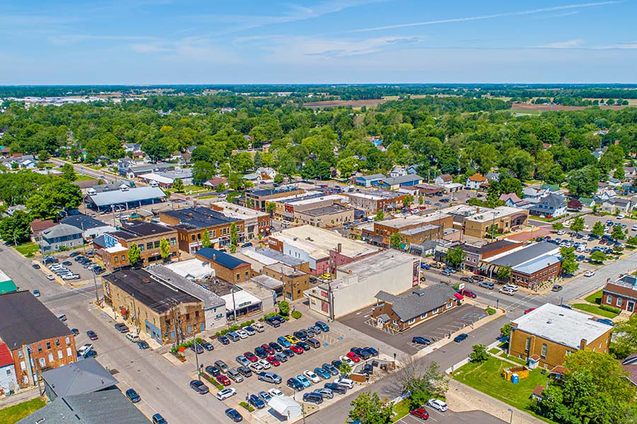 Indiana - Aerial View Of Small Town In Indiana On Sunny Day